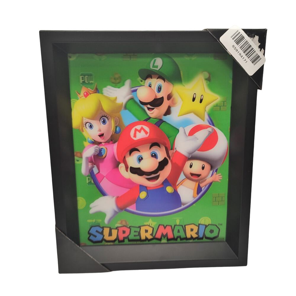 Nintendo Super Mario 3D Lenticular Holographic Framed Shadow Box Wall Art NWT